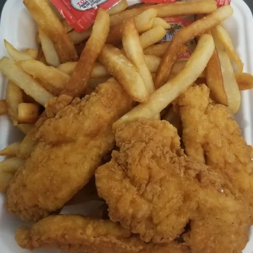 Chicken Finger Dinner - Crispy chicken fingers with sides.